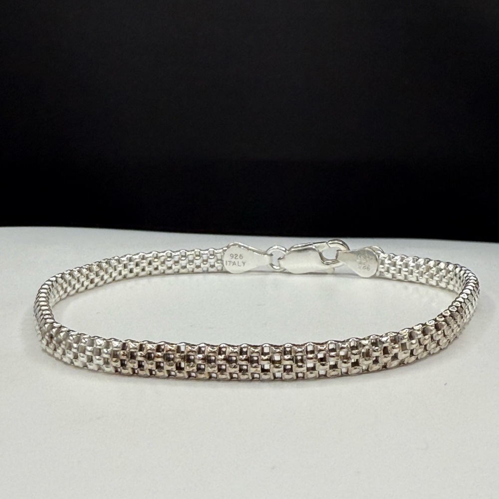 Italian Sterling Silver Box Link Bracelet 8.25”